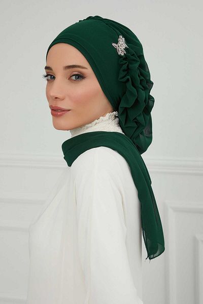 Aisha's Design عمامة شيفون مع إكسسوارات فضية - كشكشة جانبية، HT-106، HT-106