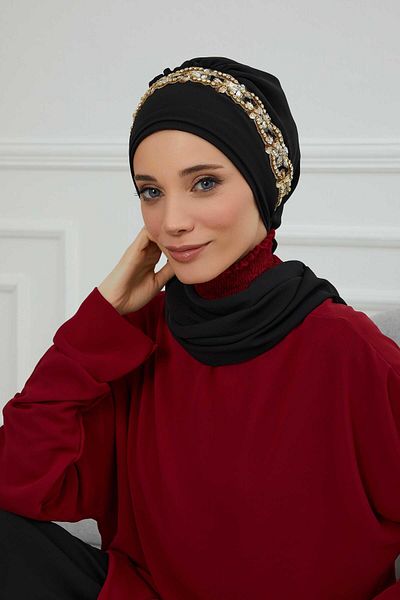 Aisha's Design عمامة شيفون جاهزة - إكسسوار حجري، تصميم، ht-101، ht-101