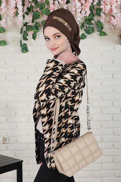 Aisha's Design عمامة شيفون جاهزة - إكسسوار ذهبي، تصميم، HT-28، HT-28