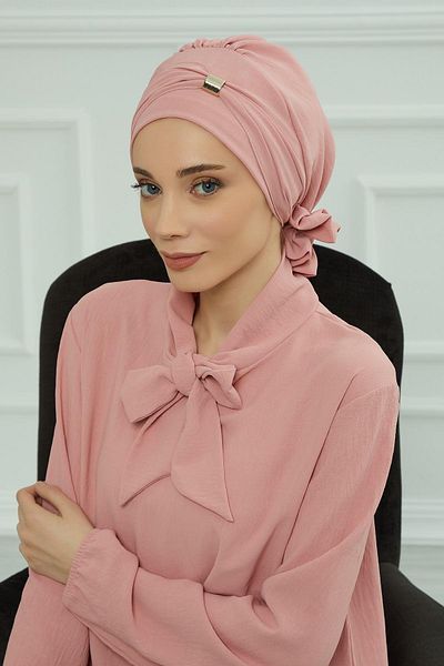 Aisha's Design عمامة جاهزة من قماش Aerobin - مع إكسسوارات، HT-95