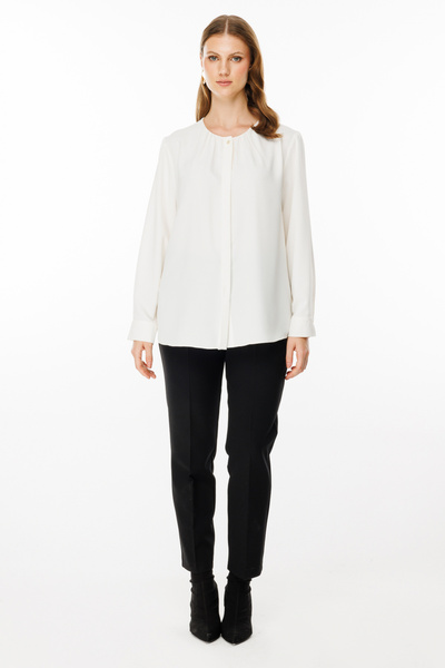 Ekol Gathered Collar Single Button Blouse