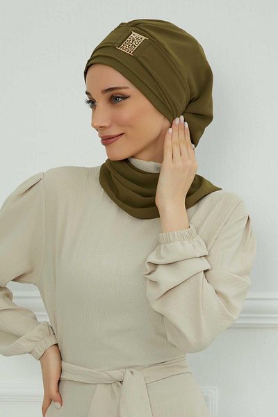 Aisha's Design عمامة شيفون جاهزة - إكسسوار ذهبي، تصميم، ht-11