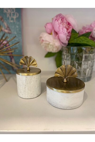 Dekordan House 2' li Mermer Pirinç Ginkgo Kapaklı Mumluk