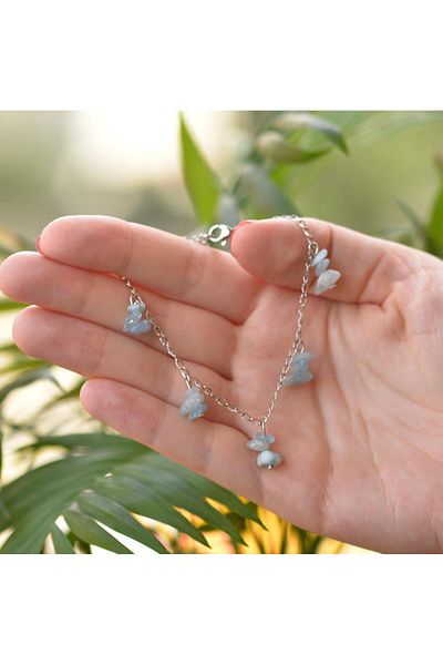 Taş Sandığı Aquamarine Stone Bracelet – With Non-Tarnish Chain