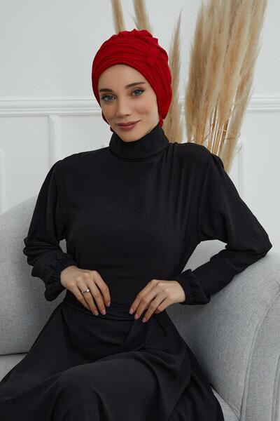 Aisha's Design عمامة جاهزة من الشيفون بتصميم مطوي، HT-107، HT-107، أحمر