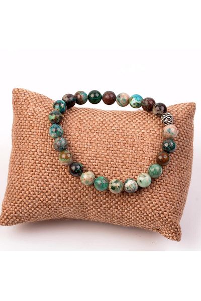 Taş Sandığı Chrysocolla Stone Bracelet - 8 mm / Silver Apparatus