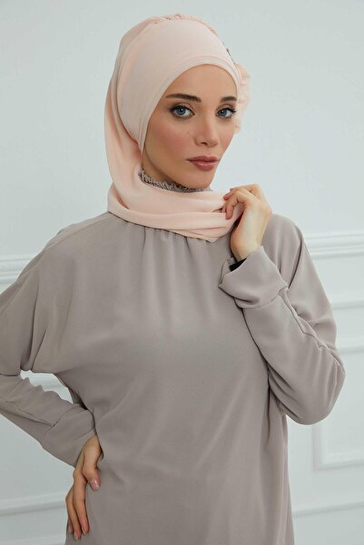 Aisha's Design Έτοιμο τουρμπάνι από σιφόν με βολάν στο πλάι και ασημί αξεσουάρ, HT-106, HT-106, Μπεζ