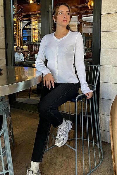 Madmext White Buttoned Long Sleeve Knitwear Cardigan Mg2218