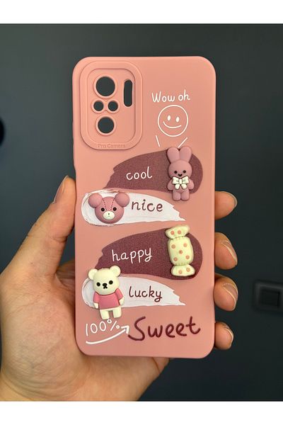 Fibaks جراب متوافق مع هاتف Redmi Note 10/10s مصمم بنمط حماية الكاميرا، غطاء من السيليكون الناعم باللون الوردي على شكل أرنب