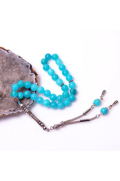 Taş Sandığı Turquoise Color Jade Stone Rosary - 8 mm