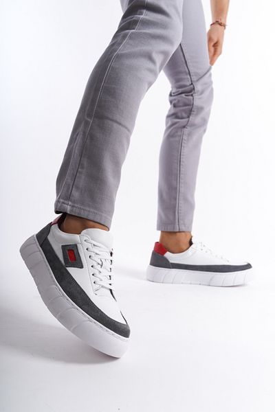 Mubiano Pantofi sport și pantofi sport din piele naturală pentru bărbați gri -mbkryd203-gr