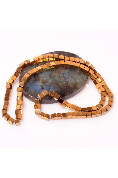 Taş Sandığı Hematite Stone Cube String - 4 Mm Rose Colored