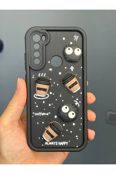 Fibaks Redmi Note 8 Case Designed Patterned Camera Protection Coffee Cookie Black Soft Silicone Cover