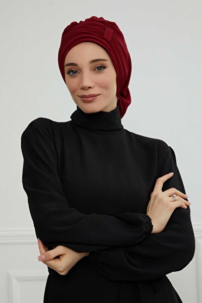Aisha's Design Pleated Design Chiffon Ready Turban,Ht-107,Ht-107,Burgundy