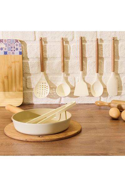 MİEN Silicone Side Spatula - Mien Bamboo Handle, White / Brown