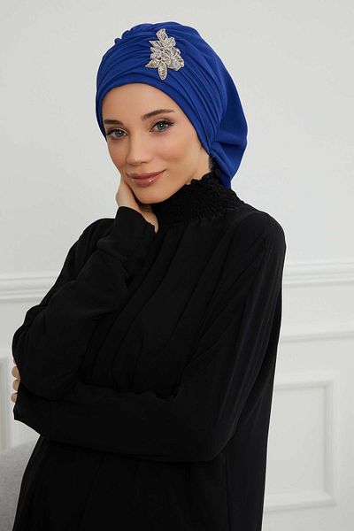 Aisha's Design عمامة شيفون منقوشة بزهرة حجرية - مطوي وإكسسوارات، جاهزة للاستخدام، ht-105، ht-105