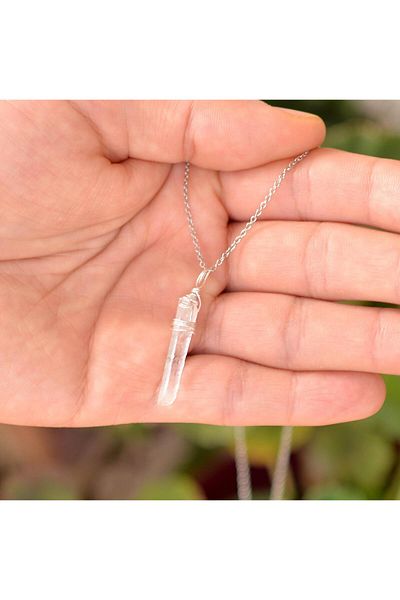 Taş Sandığı Raw Crystal Quartz Stone Silver Necklace - Small Size