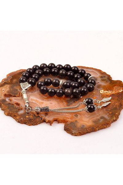 Taş Sandığı Obsidian Stone Rosary (8 mm) - High Quality
