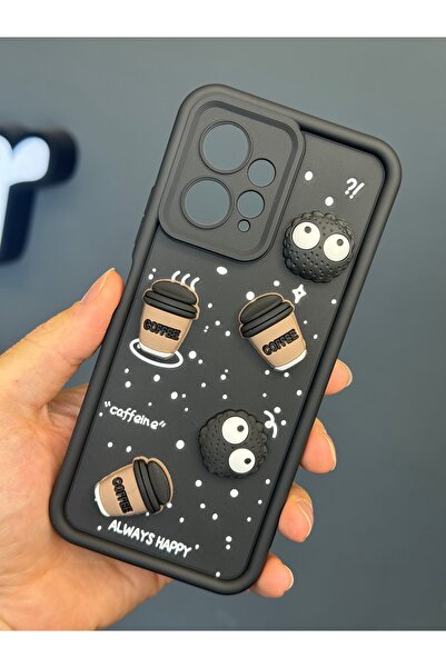 Fibaks Redmi Note 12 4g Case Designed Patterned Camera Protection Coffee Cookie Black Soft Silicone Cover