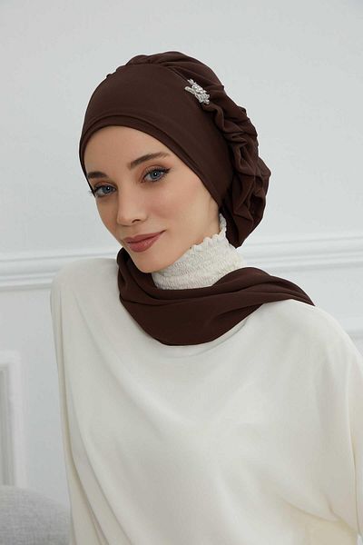 Aisha's Design عمامة شيفون مع إكسسوارات فضية - كشكشة جانبية، HT-106، HT-106