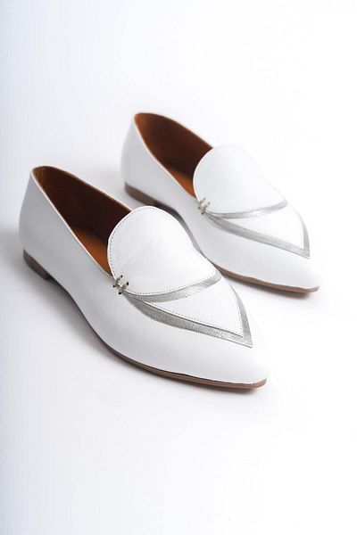 Mubiano Collection Balerini de damă din piele naturală alb -mcmng2433-b