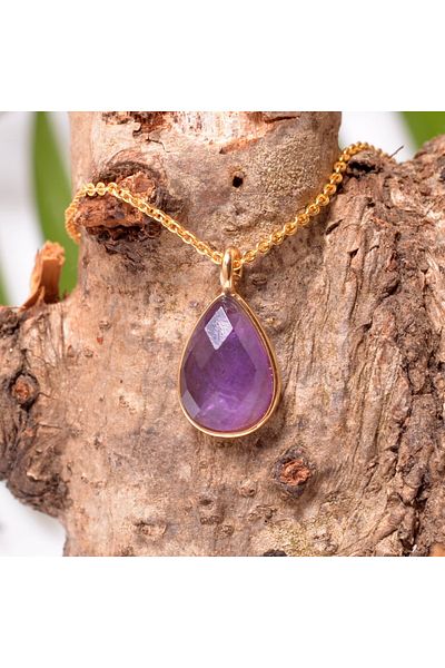 Taş Sandığı Amethyst Stone Drop Necklace Gold Colored - Small Size