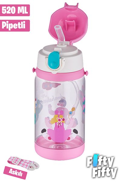 Vagonlife Tongues 520 ml Thick Tritan Water Bottle with Straw - with Carrying Strap - School Children's Bottle -Ffd2408