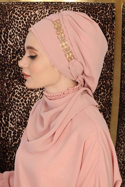 Aisha's Design عمامة شيفون جاهزة - إكسسوار ذهبي، تصميم، HT-28، HT-28