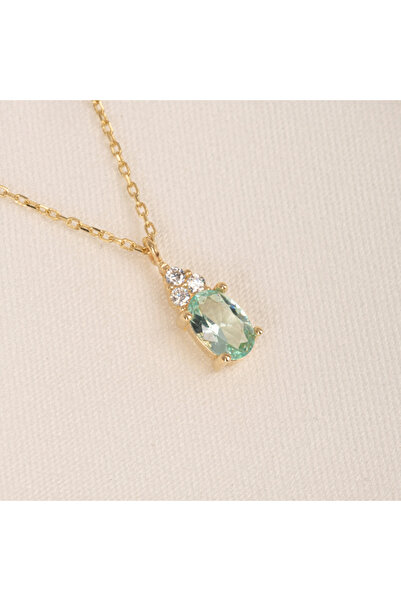 FasekGold Gümüş Kolye - 1.50 Ct Nano Peridot Pırlanta Montürü Gümüş Kolye - H...