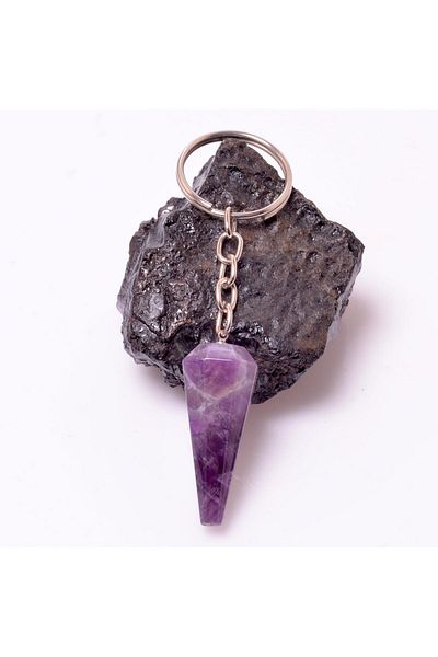 Taş Sandığı Amethyst Stone Keychain - Cone Shaped