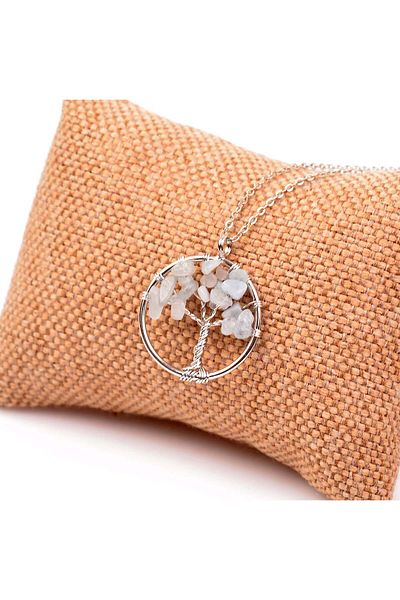 Taş Sandığı Aquamarine Stone Tree of Life Necklace