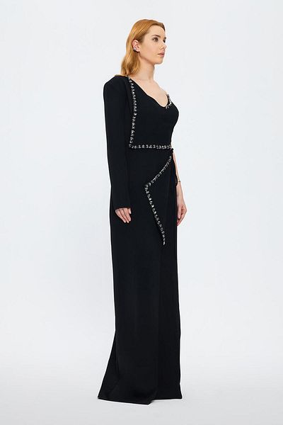 CENGIZ AKTURK One Sleeve Stone Embroidered Long Evening Dress - 3019B