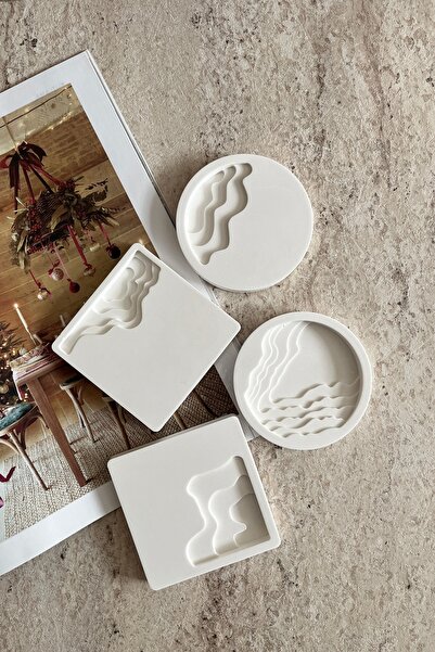 Mandalin Art Studio Διακοσμητικό πιάτο από σκυρόδεμα 4 τεμαχίων με μοτίβο κυμ...