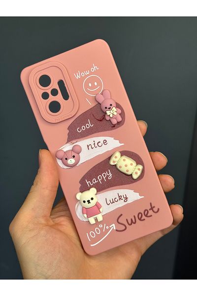 Fibaks جراب متوافق مع هاتف Redmi Note 10 Pro بتصميم نمط حماية للكاميرا، غطاء من السيليكون الناعم باللون الوردي على شكل أرنب