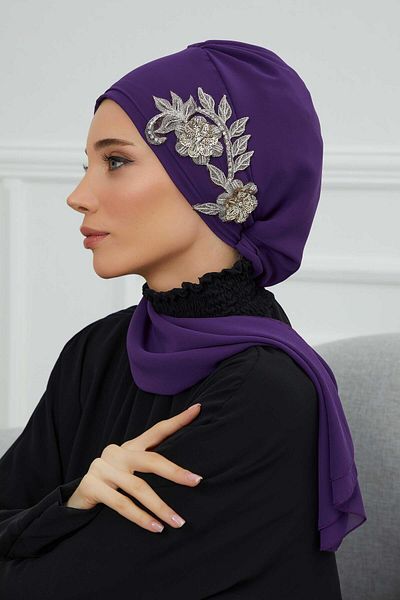 Aisha's Design عمامة شيفون منقوشة بالأزهار الملونة - Ht-104، Ht-104