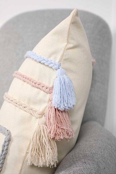 Aisha's Design Colorful Knitted Stripe Throw Pillow Cover, K-197, Cream - Blue