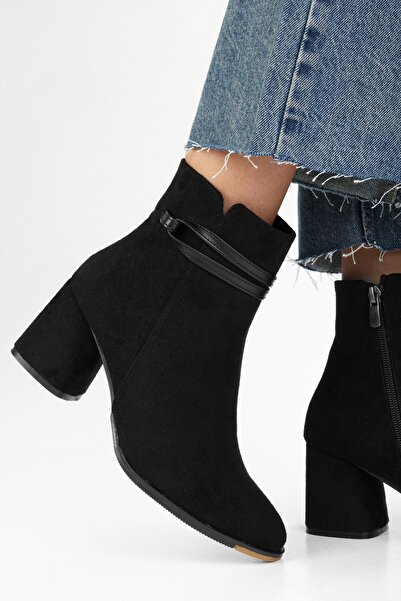 Shoeberry Dámské černé semišové boty na podpatku na zip Molly
