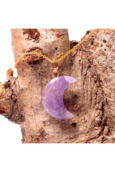 Taş Sandığı Moon Shaped Amethyst Stone Necklace - Small size (Gold Color)
