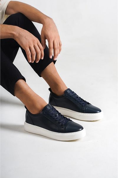 Mubiano M3-lcv Pantofi și pantofi sport pentru bărbați din piele naturală bleumarin
