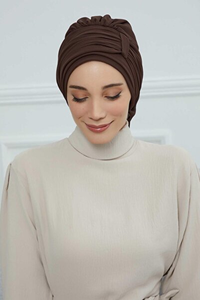 Aisha's Design Pleated Design Chiffon Ready Turban,Ht-107,Ht-107,Brown