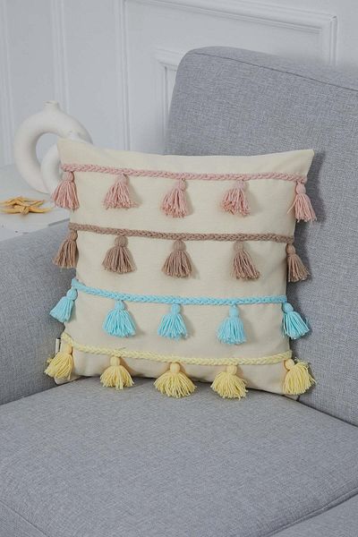 Aisha's Design Colorful Tassel Detailed Throw Pillow Cover,K-282