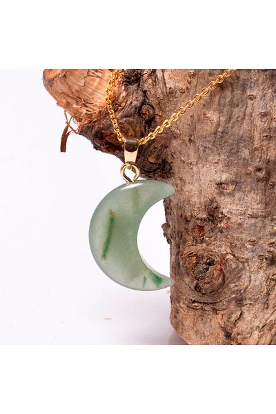 Taş Sandığı Moon Shaped Aventurine Stone Necklace - Small Size (Gold Color)