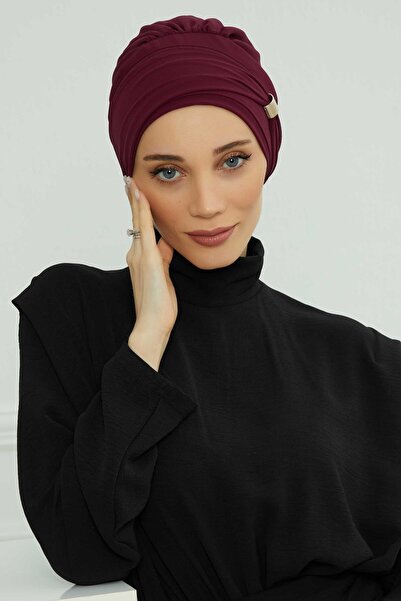 Aisha's Design Chiffon Ready-Made Turban with Accessories,Ht-95S,Ht-95S,Plum