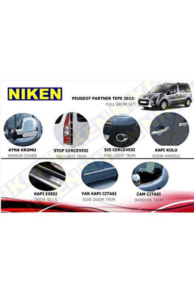 Niken Peugeot Partner Tepe Full Krom Seti Komple Nikelaj Kaplama 2012 Sonrası