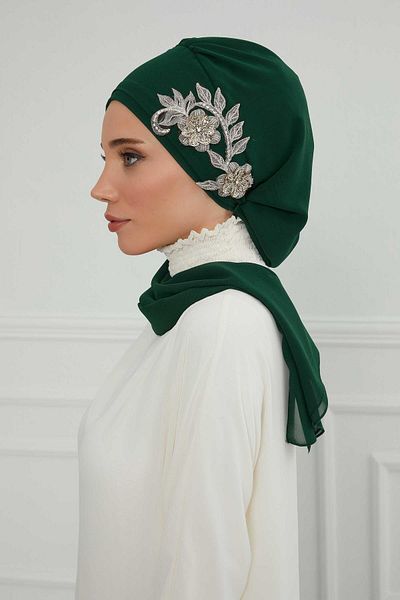 Aisha's Design عمامة شيفون منقوشة بالأزهار الملونة - Ht-104، Ht-104