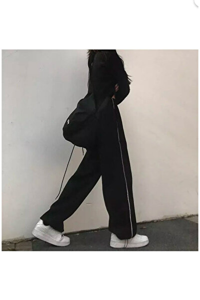 8line Zip Detail Black Tracksuit Oversize Sweatpants