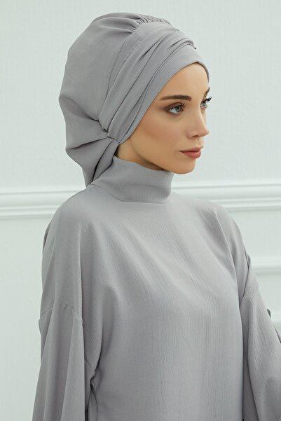 Aisha's Design Aerobin Ready-Made Turban with Fabric Accessories, Ht-93, Gray