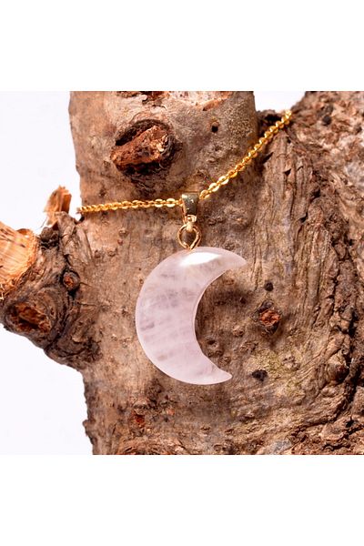 Taş Sandığı Moon Shaped Crystal Quartz Stone Necklace - Small size (Golden Color)