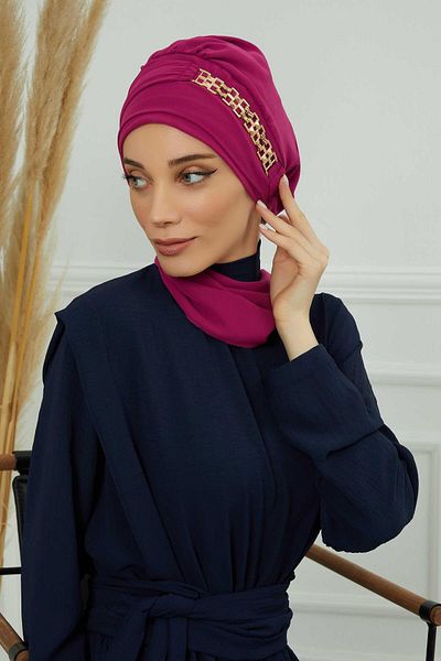 Aisha's Design عمامة شيفون جاهزة - إكسسوار ذهبي، تصميم، HT-28، HT-28