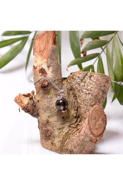 Taş Sandığı Smoky Quartz Stone Necklace - 12 mm
